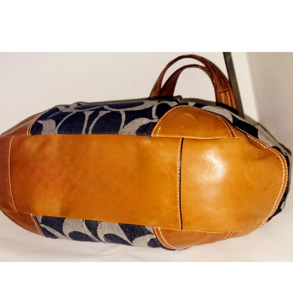 Coach Ergo Tattersall Leather & Signature Denim Satchel - Picture 8 of 9